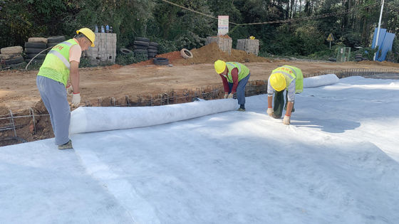 उच्च-लंबाई वाले पॉलिएस्टर गैर बुना भू-तहस्त्र सामग्री 100-800 ग्राम/एम2 वजन और भारी शुल्क सिविल इंजीनियरिंग के लिए उत्कृष्ट एसिड और क्षार प्रतिरोध