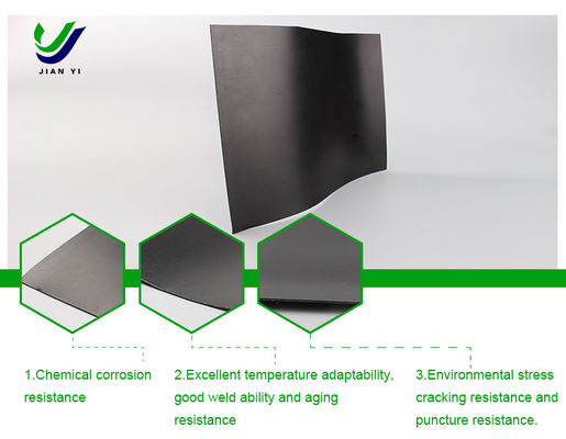 अति-कम पारगम्यता एचडीपीई चिकनी जियोमेम्ब्रेन रासायनिक संक्षारण प्रतिरोधी और 700% की लंबाई के साथ खान टेलिंग तालाबों के लिए