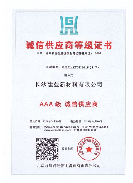 चीन Changsha Jian-Yi New Material Co., Ltd. प्रमाणपत्र